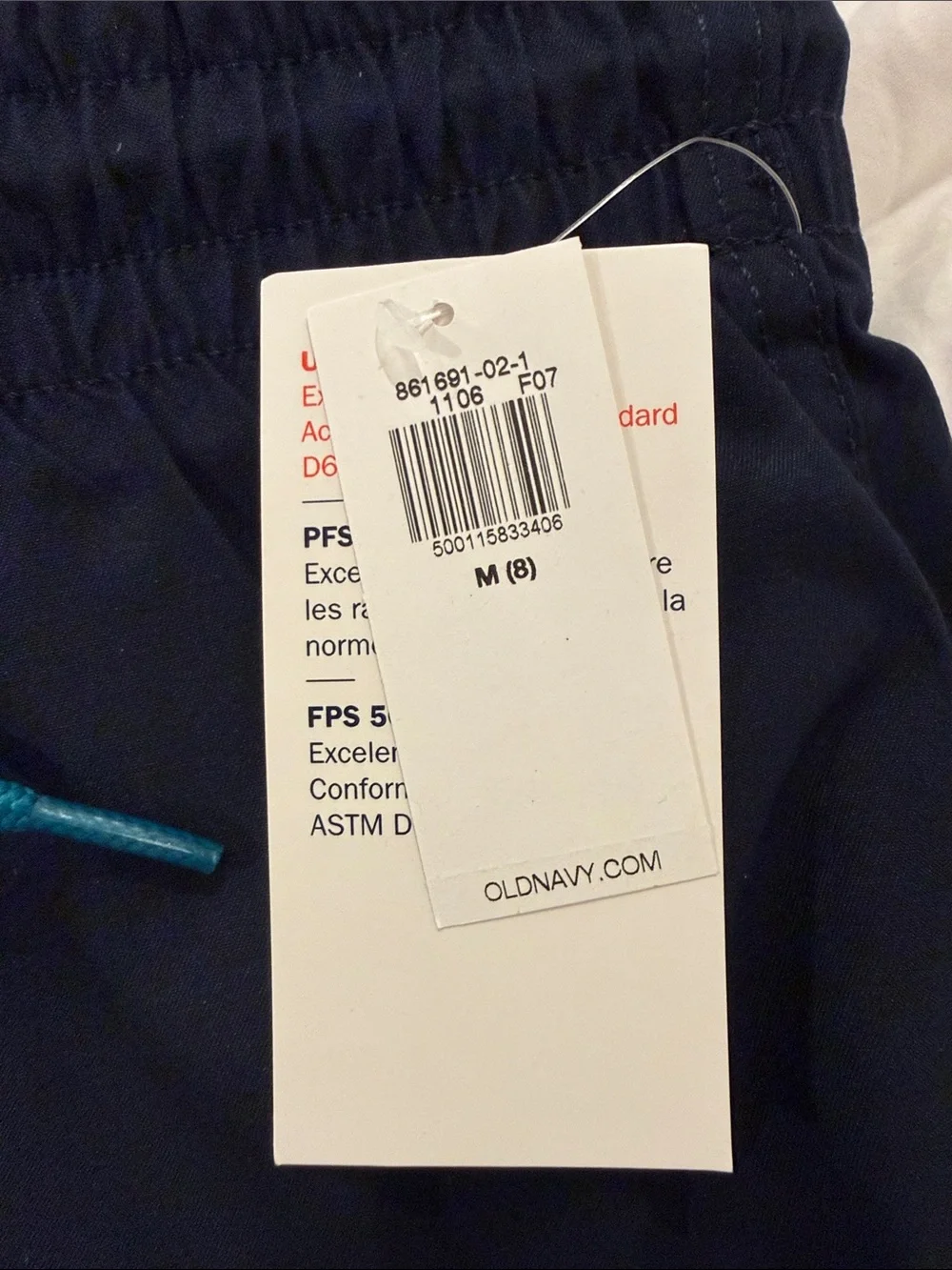 Old Navy Boys Navy Swim Trunks with Teal Drawstring